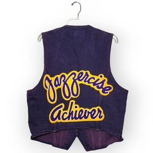 Vintage Jazzercise Achiever Denim Vest Purple Gold Medium